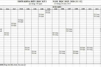 THỜI KHÓA BIỂU HK1 NĂM 2025-2026 ÁP DỤNG TỪ 13/10/2025