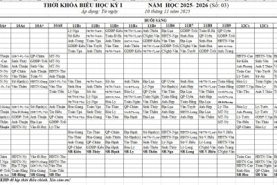 THỜI KHÓA BIỂU HỌC KỲ I NĂM HỌC 2025-2026 ÁP DỤNG TỪ NGÀY 10/11/2025